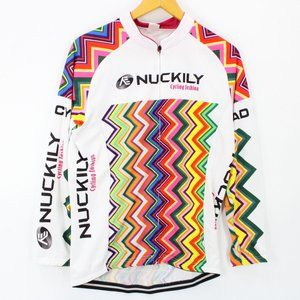 Nuckily Cycling Jersey Men Multicolor Full Zip Long Sleeve Stretchy Polyester XL